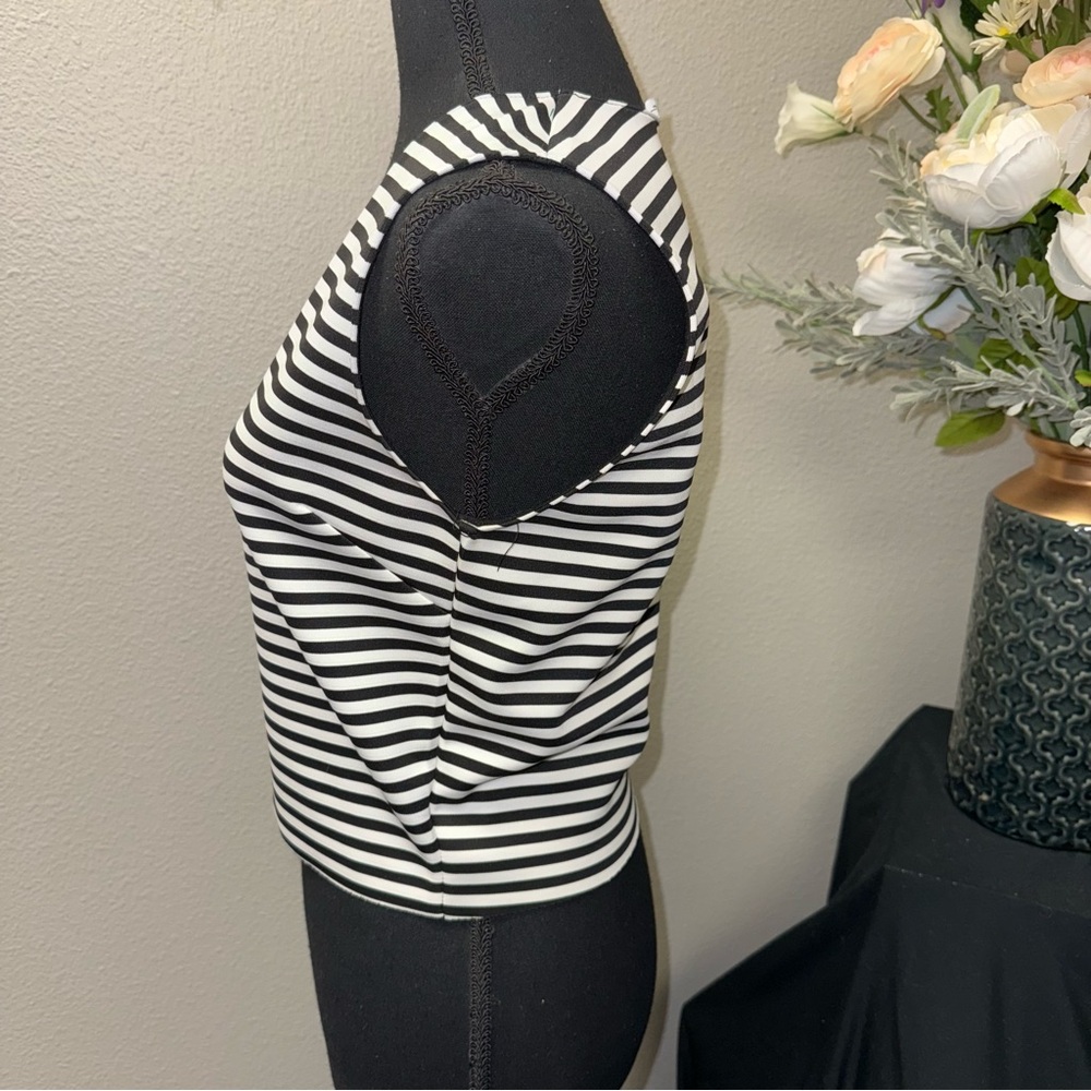 ZARA Black White Stripe Sleeveless V Neck Top Minimalist Classic Medium - Picture 2 of 6